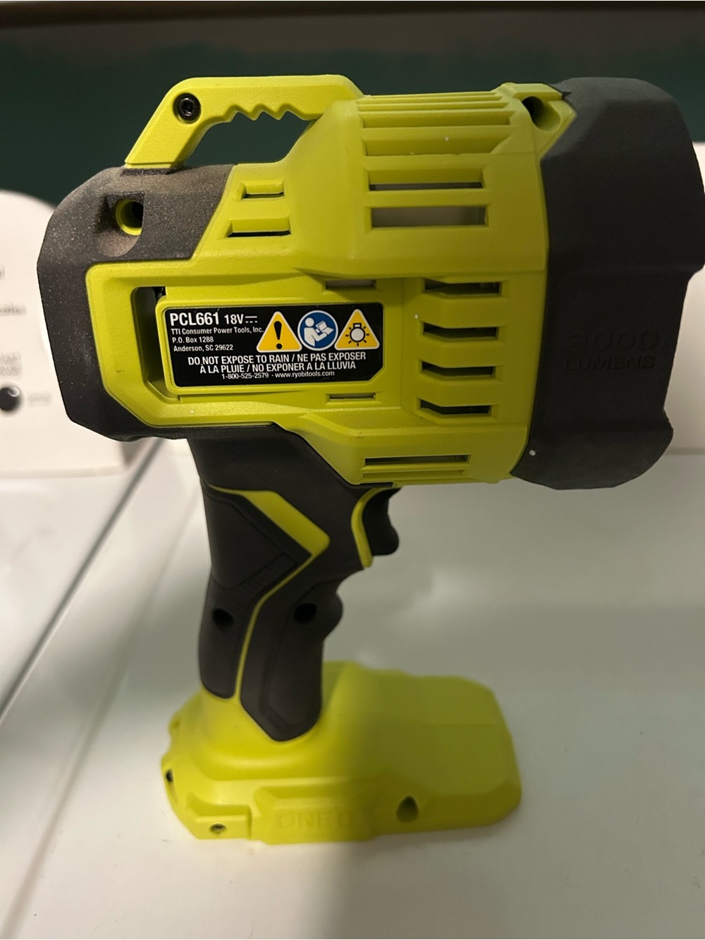 Ryobi High-Output LED Spotlight — Neon Yellow/Black - Picture 2 of 3